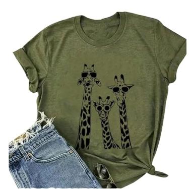 Imagem de Camiseta feminina divertida com estampa de galinha, gola V, manga curta, estampa de animal fofo, Verde, M