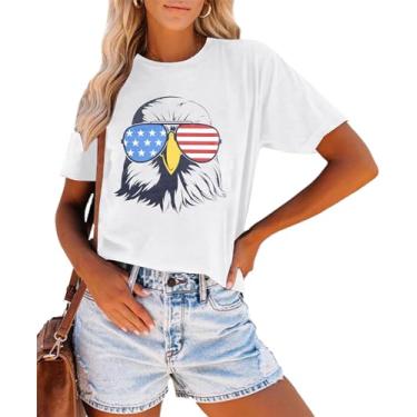 Imagem de Camisetas patrióticas femininas 4 de julho bandeira americana águia com óculos de sol camiseta Dia da Independência, Branco, XXG