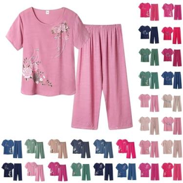 Imagem de Conjunto feminino de 2 peças, conjunto de roupa de verão de linho de manga curta, calça de cintura alta, conjunto combinando 2024 roupas modernas, 4 - Azul-marinho, GG