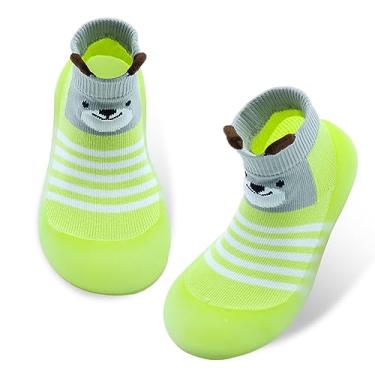 Imagem de Dexspoeny 1 par de sapatos de bebê, meias de bebê, sapatos para meninos/meninas, sapatos antiderrapantes com sola de borracha macia Toddle tênis amarelo, rosa, cinza, Verde, 15-18 Months Wide Infant