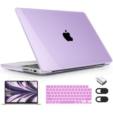 Imagem de Lepeoac Capa rígida para MacBook Pro de 16 polegadas 2021 2022 2023 2024 versão A3186 A3403 M4 A2991 M3 A2780 M2 A2485 M1 Pro/Max, capa rígida com protetor de tela e capa de teclado, roxo cristal
