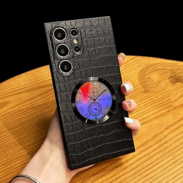 Imagem de Capa de telefone magnética de couro com relógio laser brilhante para Samsung S24 Plus S22 S23 Ultra Luxury Crocodilo Padrão Capas, preta, para Samsung S23