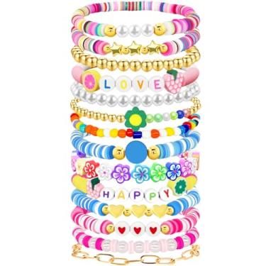Imagem de Conjunto de 14 pulseiras de amizade preppy presentes para meninas adolescentes 12 14 16 18 13 15 anos de idade Joia Boho Colorida com contas para mulheres Dia dos Namorados, Natal, aniversário,