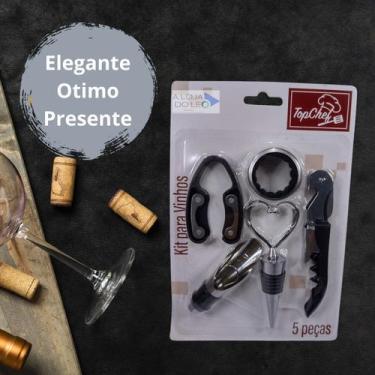 Imagem de Kit Vinho Abridor Saca Rolha Tampa Dosador Anel Tira Lacre - Top Chef