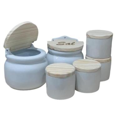 Imagem de Kit Cozinha - 2 Saleiros 1kg + kit 4 porta condimentos 200ml - Porcela