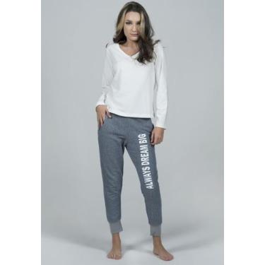 Imagem de Pijama Feminino Adolescente Inverno Gola V Longo - WLS Modas, Branco, 