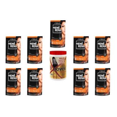 Imagem de Hene Em Gel Rena Preto Natural 09x180gr Pouch+Brilho Magico Agua Arroz