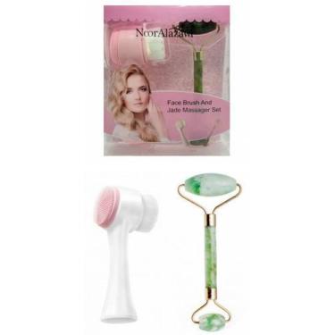 Imagem de Rolo Massageador Facial Pedra Jade Anti Rugas + Escova Limpeza - Face 