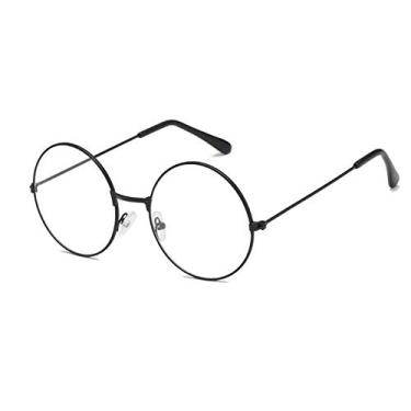 Imagem de QUUPY Óculos redondos unissex pretos com armação de metal retrô, lentes transparentes, óculos falsos sem miopia, óculos com armação preta para mulheres e homens, Preto, M