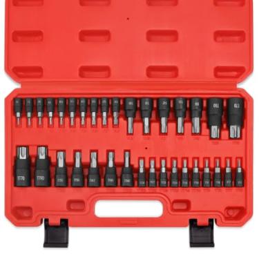 Imagem de RIMKOLO Conjunto de soquetes Torx de 34 peças, conjunto de soquetes de estrela sólida T6-T70 de 1/10.2 cm, 3/20.3 cm e 1/5.1 cm e conjunto de soquetes Torx à prova de adulteração, brocas de aço S2 e