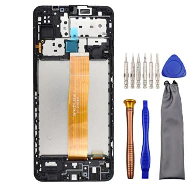 Imagem de Substituição completa do conjunto de digitalizador LCD para Samsung Galaxy M12 SM-M127F com kit de ferramentas e moldura de tela instalados preto de 6,5 polegadas