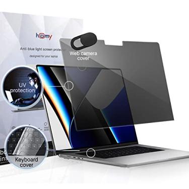 Imagem de Homy Protetor de tela de privacidade para novo MacBook Pro de 16,2 polegadas 2021-2022. Bônus: capa de teclado ultrafina, capa de lente de câmera web. Filtro de segurança fácil de ligar e desligar com