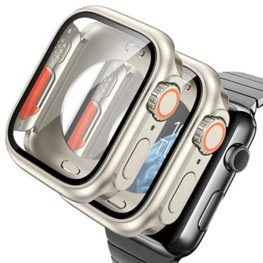 Imagem de AOKUTDA Pacote com 2 capas com película protetora de tela de 45 mm para Apple Watch séries 9, 8, 7, 45 mm (parece Ultra e Ultra2) Capa protetora de vidro resistente a arranhões 360 + moldura traseira