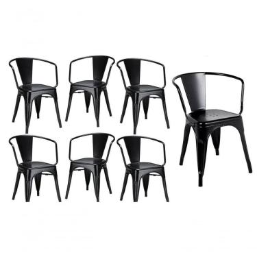 Imagem de Kit 7 Cadeiras Iron Tolix Francesinha Industrial Com Apoio De Braços Pretas