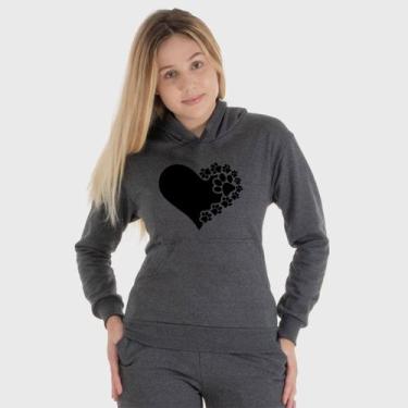 Imagem de Moletom Canguru Feminino Coração de Patas com Capuz e Bolso - Benellys