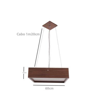 Imagem de Lustre Pendente Madeira Quadrado Preto 60Cm