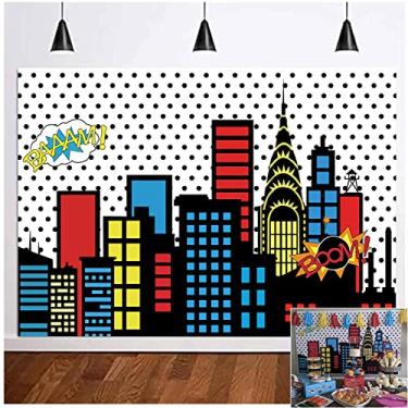 Imagem de Art Studio 2,4 x 1,8 m, cenários fotográficos de super-heróis, prédios de horizonte e cenários de fotografia de barulho da cidade para crianças, faixa de festa de aniversário de crianças, cabine de estúdio fotográfico, decoração de mesa de