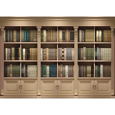 Imagem de BELECO 2,4 x 1,8 m de tecido, vintage, estante de livros de madeira, para sala de estar, sala de estar, livros, fundo, para videoconferência, zoom, reunião, decoração de escritório, decoração de