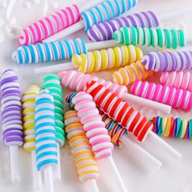 Imagem de 100 peças de pingentes de geleca de pirulito torcidos de resina, conjunto fofo kawaii, cores sortidas, contas de geleca flatback para fazer artesanato e enfeites (pastel)