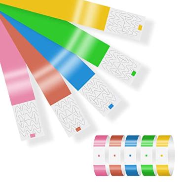 Imagem de 500 pulseiras de papel neon à prova d'água para eventos, pacote com 5 cores, adesivo, à prova de adulteração, pulseiras de identificação para festas, shows, hospitais e identificação VIP