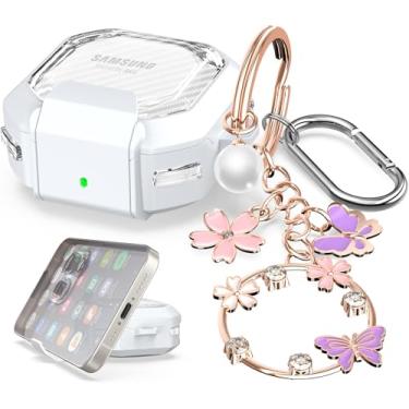 Imagem de MHYALUDO Capa transparente com trava segura para Galaxy Buds FE (2023)/Galaxy Buds2 Pro (2022)/Galaxy Buds Pro (2021)/Galaxy Buds 2 (2021)/Galaxy Buds Live (2020) fibra de carbono branca