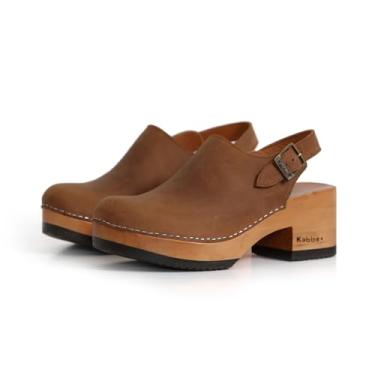 Imagem de Kebba - Coco - Tamancos de madeira feitos à mão com couro genuíno e fivela ajustável para um, Coco Crazy Wild Brandy, 9-9.5