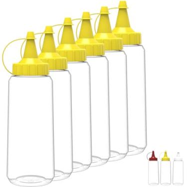 Imagem de Kit 6 Bisnagas Flexível Transparente 250ML Molho Ketchup Maionese Mostarda Lanchonete Reutilizável (Mostarda)