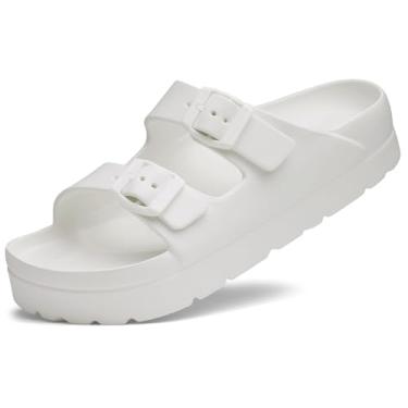 Imagem de Sandálias de plataforma femininas Goosecret com palmilha ortopédica, chinelos de espuma leve e espessa, sandálias confortáveis de praia com fivela ajustável para o verão, Branco, 35