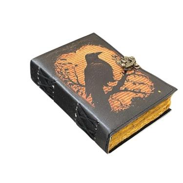Imagem de Livro de feitiços em branco das sombras, caderno de escrita de viagem Grimório com papel antigo, fecho de cadeado e design de corvo gótico, ótimo para bruxaria, presentes pagãos wiccanos para ele ela