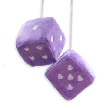 Imagem de Dados de pelúcia bordados vintage em forma de coração, par de enfeites de dados pendurados em forma de coração de 7,6 cm, acessórios vintage decorativos de carro novo para espelho retrovisor interior