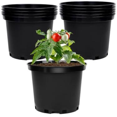 Imagem de GREANER Vasos de jardim de plástico, vasos de berçário de 20 cm para plantas internas e externas, vasos de plástico preto para plantar sementes, flores, suculentas (pacote com 10)