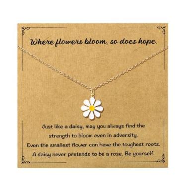 Imagem de Mikovivi Colar de margarida para mulheres, colar com pingente de margarida, boêmio, corrente de girassol, gargantilha, presentes de aniversário para amantes, presente de alegria para ela, 17.72in, Aço