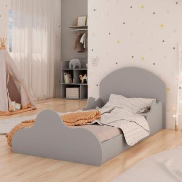 Imagem de Mini Cama Infantil 100% MDF Montessoriana sem Colchão e Detalhes Orgânicos em Formato de Nuvem  Cinza