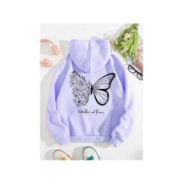 Imagem de Moletom Feminino  Borboleta Blusa de Frio Estampado Costas com Bolso C