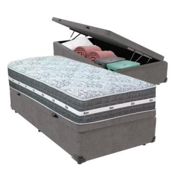 Imagem de Cama Box Baú Solteiro Cinza + Colchão Black Graphite 32 Molas Ensacada