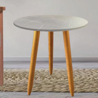 Imagem de Mesa Lateral de Canto Apoio Centro Pé Palito Madrid Tampo mdf Marmorizado Cinza - Ahazzo Móveis