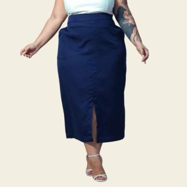 Imagem de Saia Feminina Midi Plus Size Evangélica Cintura Alta Tendência - Lia R