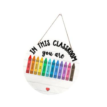 Imagem de IEUDNS 5X Sinais de boas -vindas para decoração de porta de aula, placas penduradas em madeira, decoração da, presente de redonda bem -vindo de volta