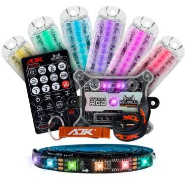 Imagem de Kit Strobo Automotivo Ajk Rgb 6 Farois Função Rítmico E Vu