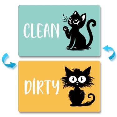 Imagem de Ímã engraçado da máquina de lavar louça do gato dos desenhos animados, placa suja e suja, indicador magnético para máquina de lavar louça de cozinha