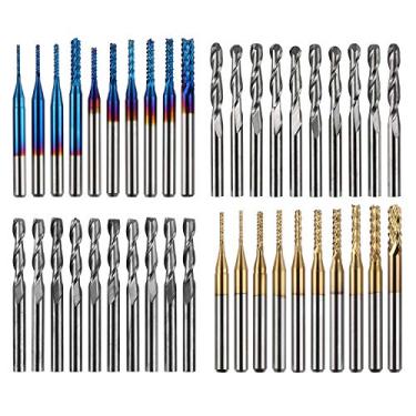 Imagem de Genmitsu 40 peças End Mills CNC Router Bits, 1/8" Haste CNC Cortador Cortador de escultura conjunto incluindo 2 Flutes Flat Nose & Ball Nose End Mill, Nano Blue Coat & Titanium Coat CNC Bits, MC40-U01