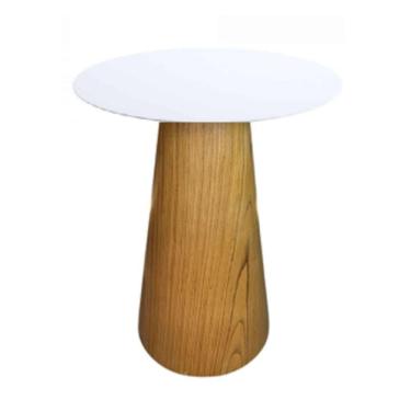 Imagem de Mesa De Apoio Cone Base Laminada Em Madeira Natural - Tampo Laqueado 70 Cm Altura 70 Cm Cor Branco