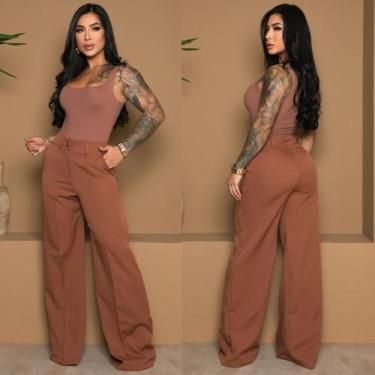 Imagem de Calça Pantalona Feminina Pinça Alfaiataria Social - SELLERPRIMIUM, Mar