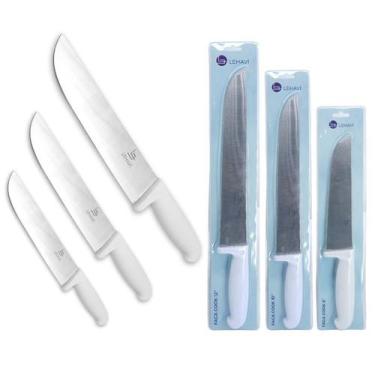 Imagem de Kit 3 Facas De Açougue Churrasco Carne Aço Profissional Pmg - CLICK HO
