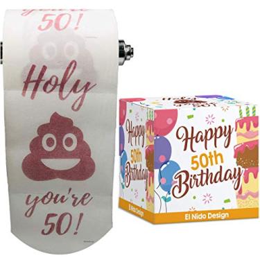 Imagem de EL NIDO DESIGN Papel Higiênico Para O Aniversário De 50 Anos - Brincadeira Feliz Presentes Engraçados Homens E Mulheres Melhores Amigos Inovadores Em Formato Mordaça, 3 Camadas (Aniversário Anos)