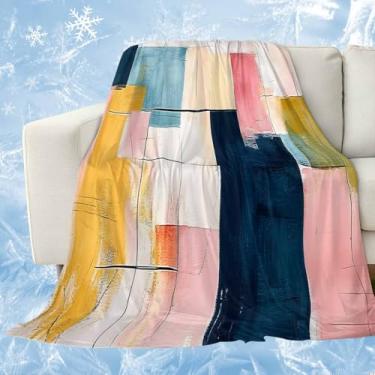 Imagem de Cobertores refrescantes abstratos para quem dorme quente rosa amarelo azul pintura a óleo cobertor fresco, cobertor de gelo leve 101,6 cm x 152,4 cm, cobertores frios de verão para suores noturnos