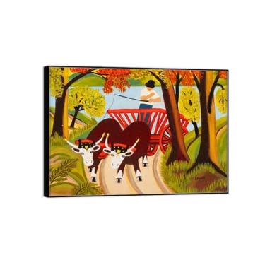 Imagem de Pintura famosa decoração de arte de parede - imagens em tela para sala de estar - bois puxando no outono - pôster moldura preta e impressões 60 x 85 cm 24 x 33 polegadas