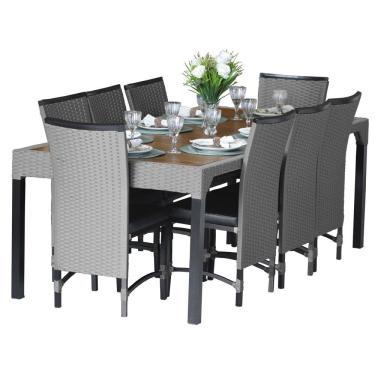 Imagem de Jogo 8 Cadeiras Cannes Saia Longa Corda Náutica em Alumínio e Mesa com Tampo - Trama