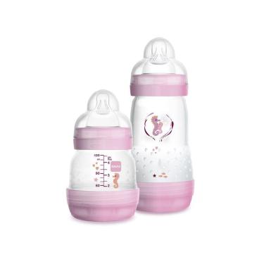 Imagem de Kit Mamadeira MAM Easy Start - 130ml e 260ml - Bico 0 - Rosa