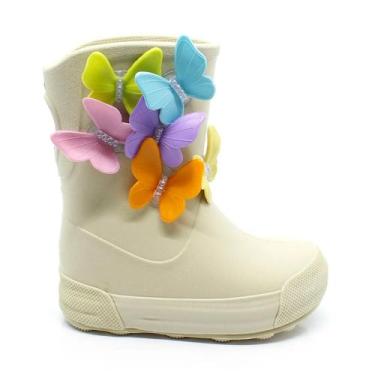 Imagem de Galocha Infantil Feminina Plugt Acqua Drops Bege com Borboletas, Leve,